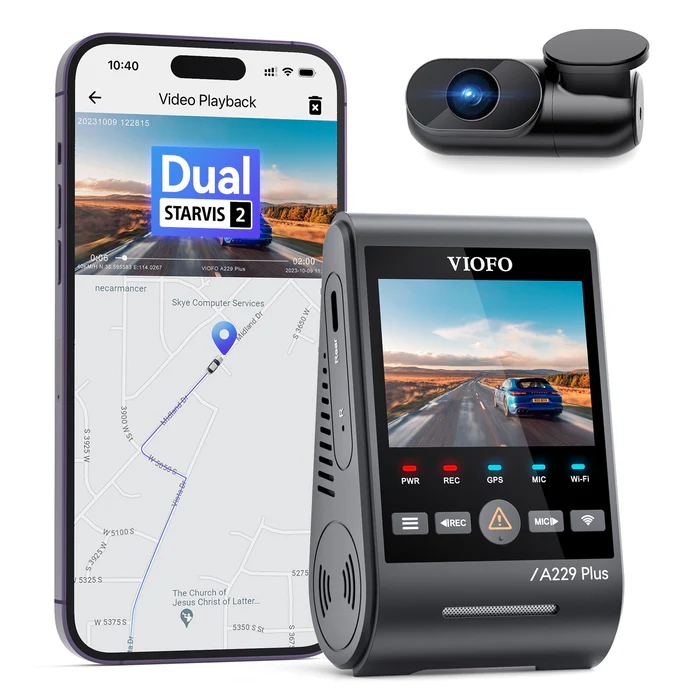 Camera hành trình kép VIOFO A229 Plus 2CH trước và sau 2K+2K HDR 5GHz Wi-Fi GPS Điều khiển bằng giọng nói với cảm biến Sony STARVIS 2
