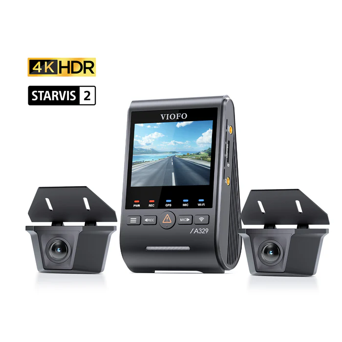 Camera trước VIOFO A329WW 3CH 4K 30FPS + Camera sau kép 2K HDR chống nước với cảm biến Sony STARVIS 2, được thiết kế riêng cho xe tải và xe kéo hạng nặng