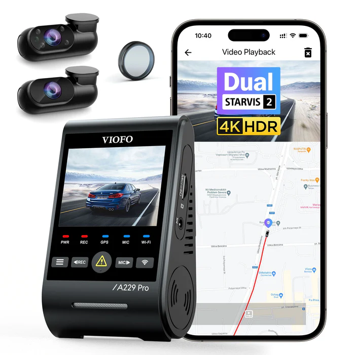 Camera hành trình ô tô VIOFO A229 Pro 3CH 4K+2K+1080P HDR 3 kênh với cảm biến Sony STARVIS 2 dành cho tài xế taxi Lyft