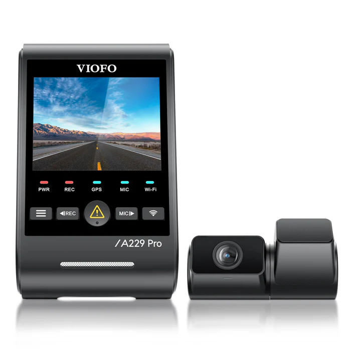 Camera VIOFO A229 Pro Tele 2CH 4K HDR phía trước + Camera Tele 2K HDR với Zoom quang học 4x, Cảm biến kép Sony STARVIS 2, Điều khiển bằng giọng nói thông minh, Ghi lại chi tiết từ xa